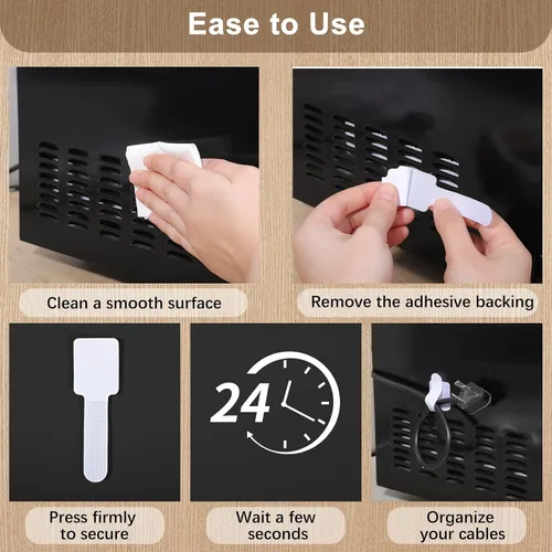 Vista 4 de 100 bridas de para cables, correas autoadhesivas para organizar cables de escritorio, organizador de cables ajustable para escritorio, hogar, Blanco