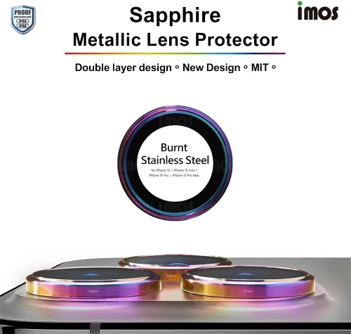 Vista 2 de Imos - Protector de lente compatible con iPhone 13 Pro / 13 Pro Max de aleación de aluminio de zafiro de Fuyuan, accesorio de zafiro para iPhone 13