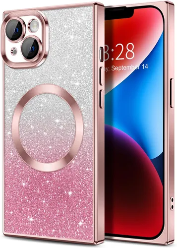 Vista 109 de Hython Funda para iPhone 13 Pro transparente con purpurina magnética [compatible con MagSafe] Protector completo de lente de cámara delgado