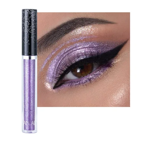 Vista 12 de Sombra de ojos líquida con purpurina brillante, maquillaje de larga duración, secado rápido (dorado metálico)