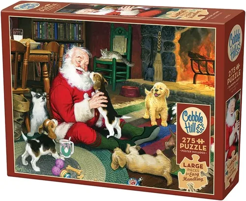 Vista 4 de Cobble Hill - Rompecabezas de 275 piezas de fácil manejo, juego de Papá Noel, póster de muestra incluido