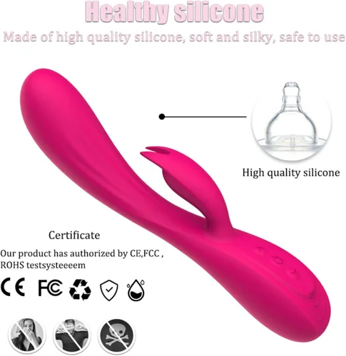 Vista 2 de Vibrador Conejo Vibrador Punto G Consolador para Mujeres Clítoris Doble Vibración Pezón para Adultos Juguetes Sexuales