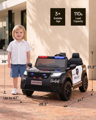 Vista 8 de Vehículo de policía con licencia Land Rover de 2 plazas, juguete de paseo de 24 V para niños Negro