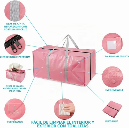 Vista 3 de Bolsas de mudanza extra grandes resistentes con asas extra largas, incluye correas de mochila, fácil almacenamiento para ahorrar espacio