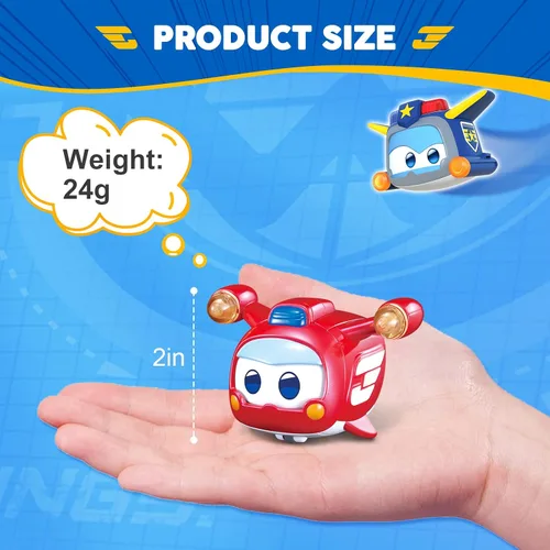 Vista 2 de Super Wings Juguetes, 4 PCS Super Pet Set, Resplandor y Cambio de Cara Transformable Juguetes Jett Donnie Paul Dizzy Pet, Juguetes Apilables