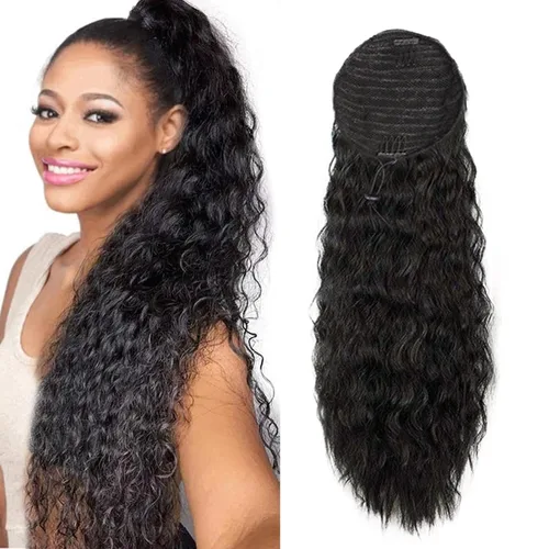 Vista 16 de Extensión de cola de caballo de cabello humano, onda de agua, pasta mágica, ondulado, natural, cola de caballo rizada 100% real, cabello Remy ondas