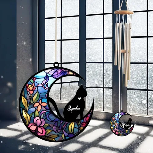 Vista 4 de Campanilla de viento conmemorativa personalizada para gatos, regalo de condolencias por pérdida de mascotas, regalo conmemorativo para gatos
