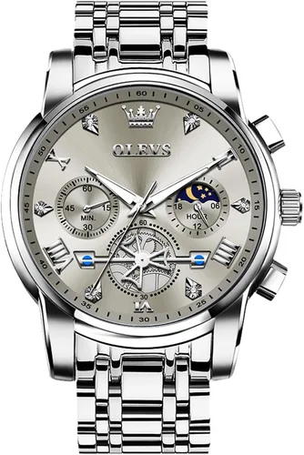 Vista 13 de OLEVS Relojes para hombre de acero inoxidable con cronógrafo, reloj de pulsera grande analógico de cuarzo, relojes de vestir impermeables de moda