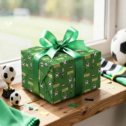Vista 4 de Garbendy Papel de regalo de fútbol para niños – 17 pulgadas x 16.5 pies – fútbol deportivo con diseño de trofeos, papel de regalo para cumpleaños