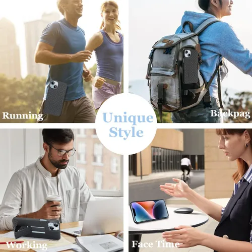 Vista 6 de Fingic Compatible con iPhone 14, iPhone 13 Funda con clip para cinturón, carcasa delgada combinada con soporte giratorio para cinturón, funda