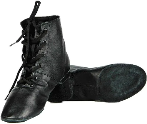 Vista 6 de Zapatos de baile de práctica para hombre, botas planas de jazz de cuero suave