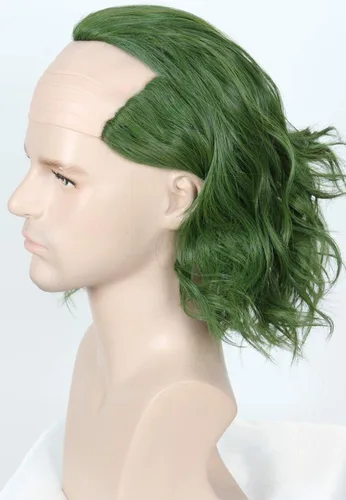 Vista 2 de Linfairy Peluca corta de payaso calvo para Halloween, cosplay, peluca rizada verde