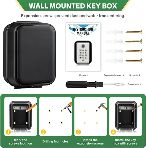 Vista 7 de HUANLANG Caja de seguridad para llaves con código, cajas de llaves impermeables para montaje en pared, 12 dígitos, teclado para llaves de casa