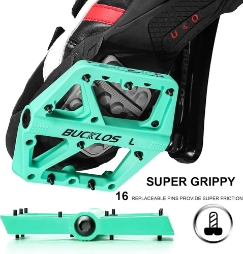 Vista 3 de BUCKLOS Pedales de Bicicleta de Montaña MTB Pedales Planos, Bicicleta de Carretera para Adultos Plataforma Grande Pedal Antideslizante de Nylon