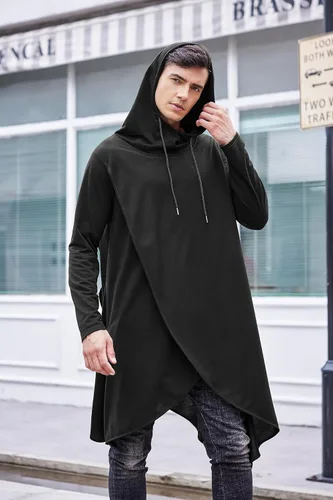 Vista 3 de Coofandy - Sudadera con capucha estilo poncho casual para hombre, con dobladillo asimétrico