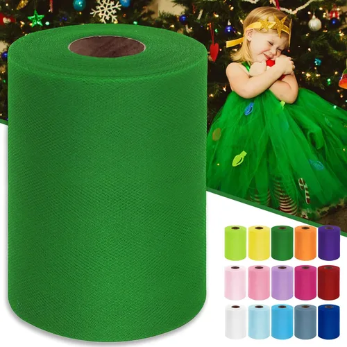 Vista 10 de Rollos de tela de tul verde ácido de 6 pulgadas por 100 yardas (300 pies) Cinta de tul para tutú, falda, envoltorio de regalo, decoración de boda