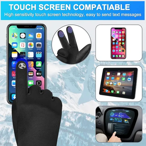 Vista 3 de Guantes cálidos de invierno para hombres y mujeres, guantes de pantalla táctil, para clima frío, resistentes al viento, guantes térmicos de nieve