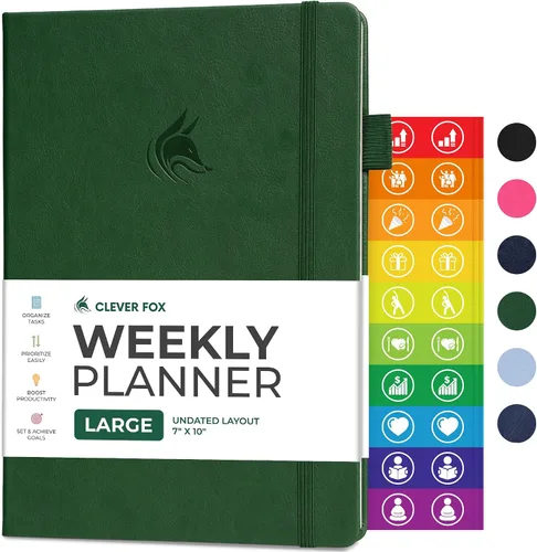 Vista 14 de Clever Fox Planner – Planificador semanal y mensual sin fecha para productividad, manejo del tiempo y objetivos – Diario organizador – A5