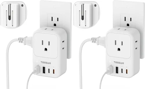 Vista 10 de TESSAN Bloque de cargador USB C 20W PD, adaptador de carga rápida con enchufe plegable Extensor de toma de corriente de 1875 W (4 CA y 4 USB)
