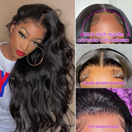 Vista 5 de Foreverlove - Pelucas de encaje frontal de onda corporal, de cabello humano virgen brasileño sin procesar, Remy, pre-arrancadas con cabello pequeño