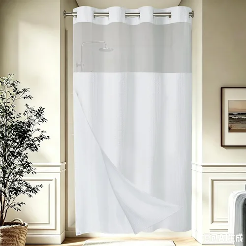 Vista 14 de EUTXL Cortina de ducha beige sin gancho con forro a presión, 230 GSM, cortinas de ducha para baño, 71 pulgadas de ancho x 74 pulgadas de alto