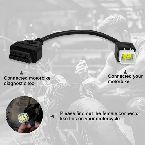 Vista 4 de Adaptador OBD2 apto para Delphi 6pin para Benelli cable de diagnóstico de motocicleta de 6 pines a 16 pines, conector de 6 pines compatible
