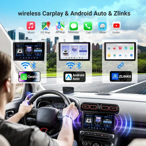 Vista 3 de Haudio Estéreo de auto con Android de 9 pulgadas, doble Din, CarPlay inalámbrico y Android Auto, pantalla táctil universal estéreo para automóvil