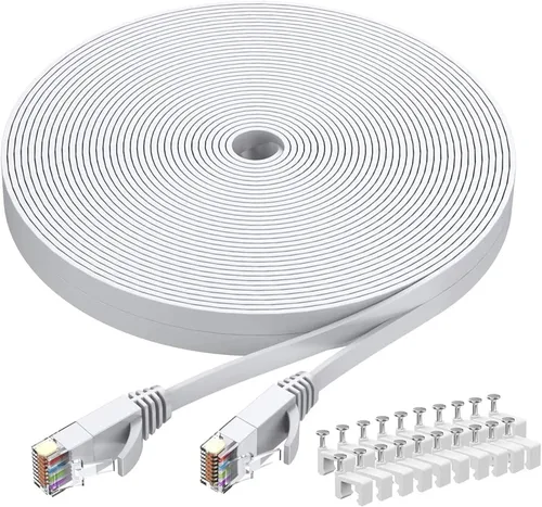 Vista 15 de BUSOHE Cable Ethernet Cat6 de 20 pies, color blanco, Cat-6 plano RJ45 para computadora, Internet LAN, red Ethernet, cable de conexión Ethernet - 20