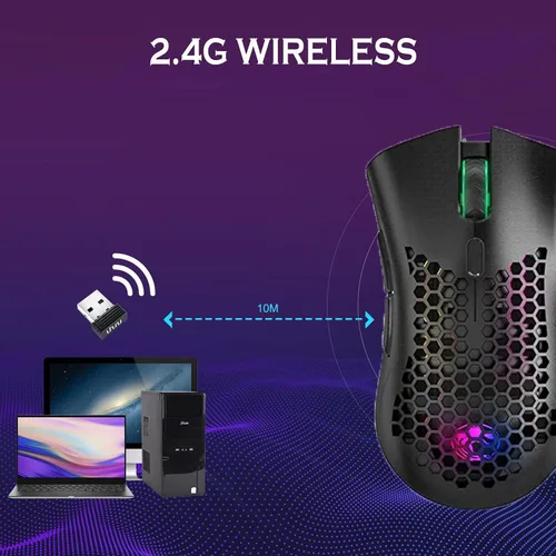 Vista 8 de AAJO Mouse inalámbrico para juegos mouse USB con carcasa de panal de abeja mouse retroiluminado RGB Chroma agarre cómodo de Hyperspeed ratones