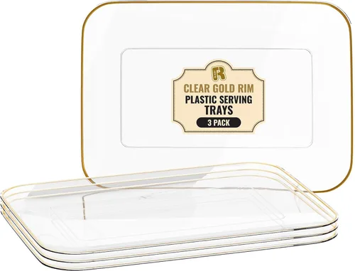 Vista 8 de Paquete de 3 bandejas de plástico negro para servir – Bandeja negra de 8 x 11 pulgadas – Bandejas de postre resistentes para alimentos – Bandejas