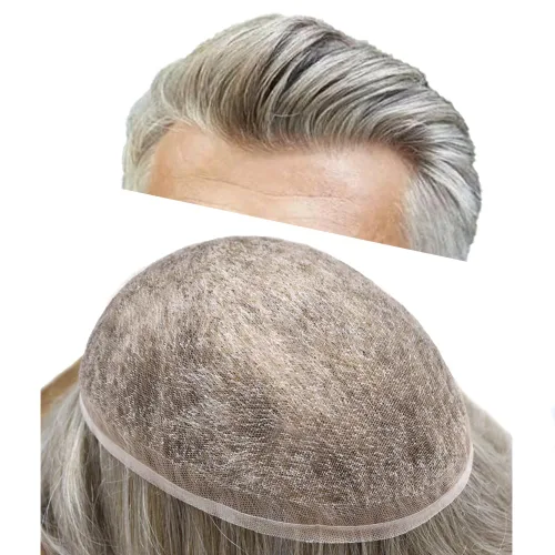 Vista 18 de Toupee para hombres Piezas de cabello humano real, encaje francés completo para hombres, pieza de cabello, nudos blanqueados, línea capilar natural