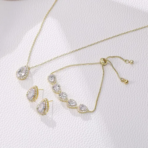 Vista 5 de EleQueen Women's Cubic Zirconia Crystal Teardrop Necklace Earrings Bracelet Wedding Party Jewelry Sets for Bride Bridemaids