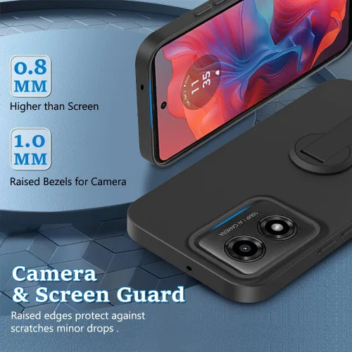Vista 2 de Motorola Moto G24/E14/G04/G04s - Funda con protector de pantalla de cristal, soporte plegable giratorio de 360°, funda protectora de TPU