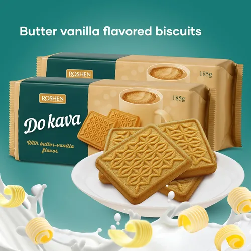 Vista 5 de Roshen Galletas de azúcar "For Coffee" con sabor a mantequilla y vainilla, 6.53 oz/185 gramos, paquete de 3