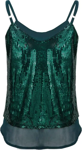 Vista 4 de SATINIOR Camiseta sin mangas de lentejuelas brillantes para mujer, chaleco de lentejuelas brillantes, chaleco de lentejuelas para fiesta de Navidad