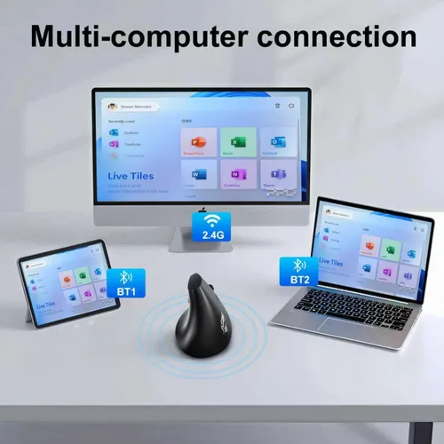 Vista 9 de Ratón ergonómico Bluetooth, mouse vertical inalámbrico recargable para túnel carpiano con conexión USBC y BT 5.0/3.0 y 2.4G, silencioso, fácil