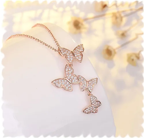 Vista 6 de XINSHUN - Collar de plata de ley 925, diseño de mariposas, con dije de plata de ley 925