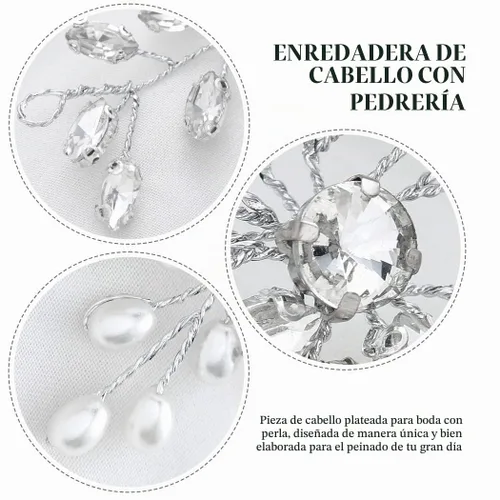Vista 6 de Asooll Tocado nupcial de plata accesorios para el cabello de boda Rhinestone piezas para el cabello para mujeres