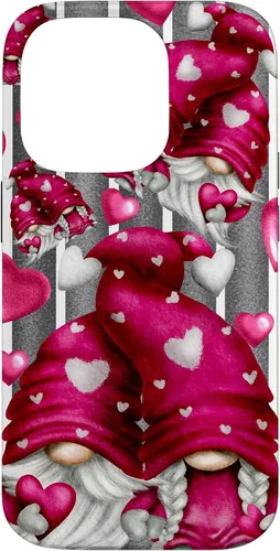 Vista 17 de Pink Heart Pattern On Grey Striped Decor Valentine Gnome Case for iPhone 17