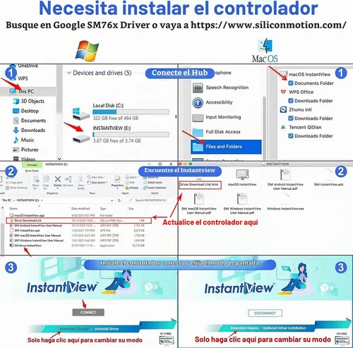 Vista 2 de LIONWEI - Estación de acoplamiento USB 3.0 a HDMI dual para MacBook (necesita controlador) USB C/ USB A to 2 Monitor HDMI, Compatible with MacBook