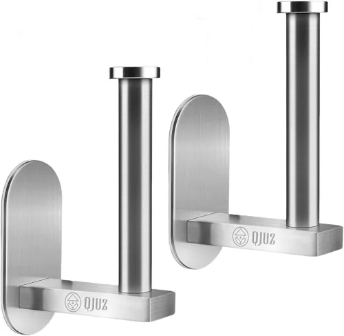 Vista 8 de QJUZ Soporte de papel higiénico adhesivo, soporte de papel higiénico para baño, cocina en la pared, soporte de papel higiénico, soporte cepillado