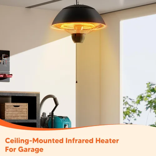Vista 7 de Calentador eléctrico para exteriores, calentador de patio infrarrojo colgante de 1500 W para uso al aire libre, calentador eléctrico impermeable