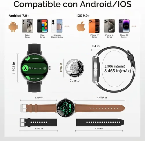 Vista 6 de Yoever Smart Watch for Men Women,1.57" 43mm HD Scree,BT Calling,2 Straps