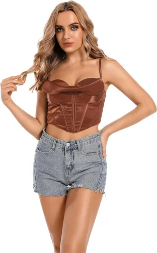 Vista 9 de Wiltilky Sujetador sexy para el pecho, corsé corto, top de moda con tirantes delgados, camiseta sin mangas para mujer