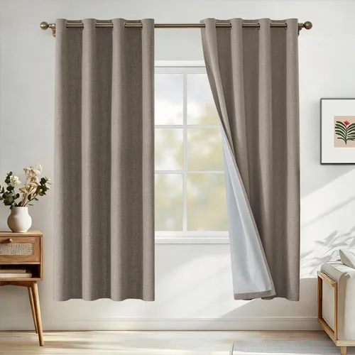 Vista 42 de Cortinas 100% opacas para dormitorio, cortinas opacas de 63 pulgadas de largo, cortinas opacas de lino para sala de estar, cortinas con ojales