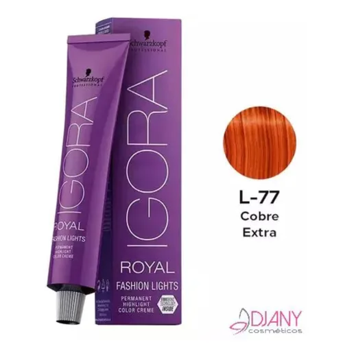 Vista 2 de Schwarzkopf Igora Royal Fashion Lights - Crema de coloración permanente con tecnología Fibrebond (L-77 Cobre Extra)