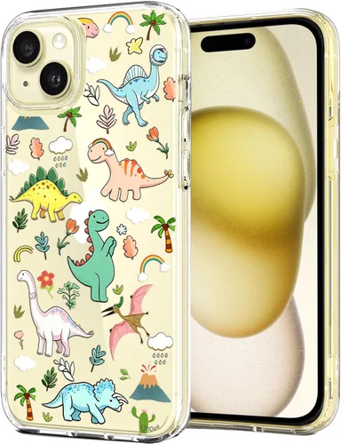 Vista 21 de Unov for iPhone 15 Case, Clear with Design, Slim Fit Good Grip, Embossed Phone Case, Shockproof Protective Cover, Raised Camera Protection, Soft