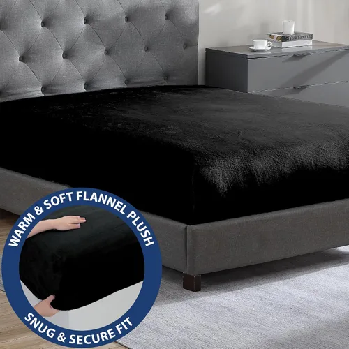 Vista 2 de Cathay Home Sábana Bajera de Felpa Suave Twin - Felpa Ultra Suave y Gruesa - Calidez Acogedora para Todas las Estaciones - Sábana Bajera con Negro