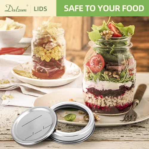 Vista 5 de Dalzom® 24 tapas de conservas con 24 anillos de boca regular, tapas de tarro de masón premium con bandas/anillos para bola, tarros Kerr