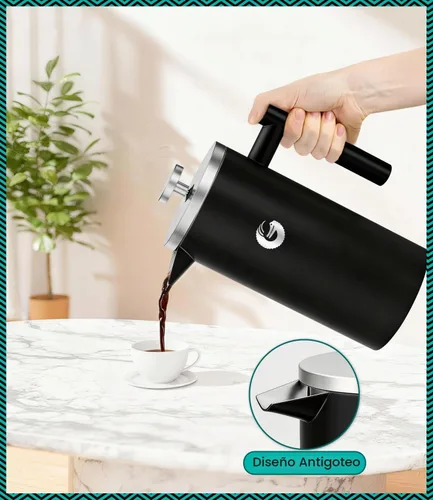 Vista 6 de Coffee Gator - Cafetera de prensa francesa de acero inoxidable 304 de 34 oz, tetera para té y café de doble pared aislada con sistema de filtración